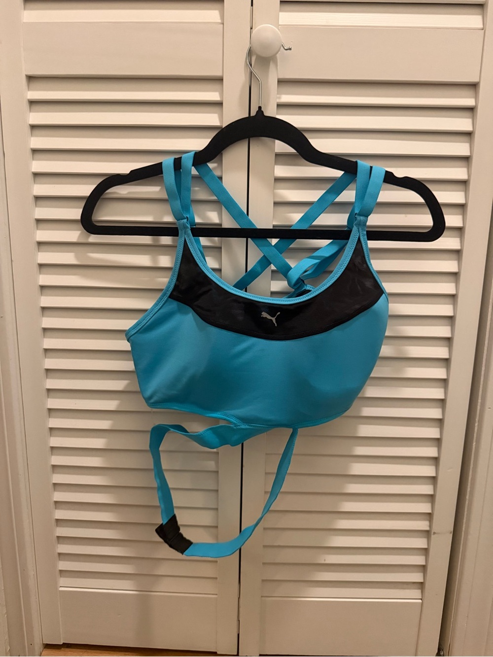 Puma Aqua Blue and Black Crisscross Sports Bra